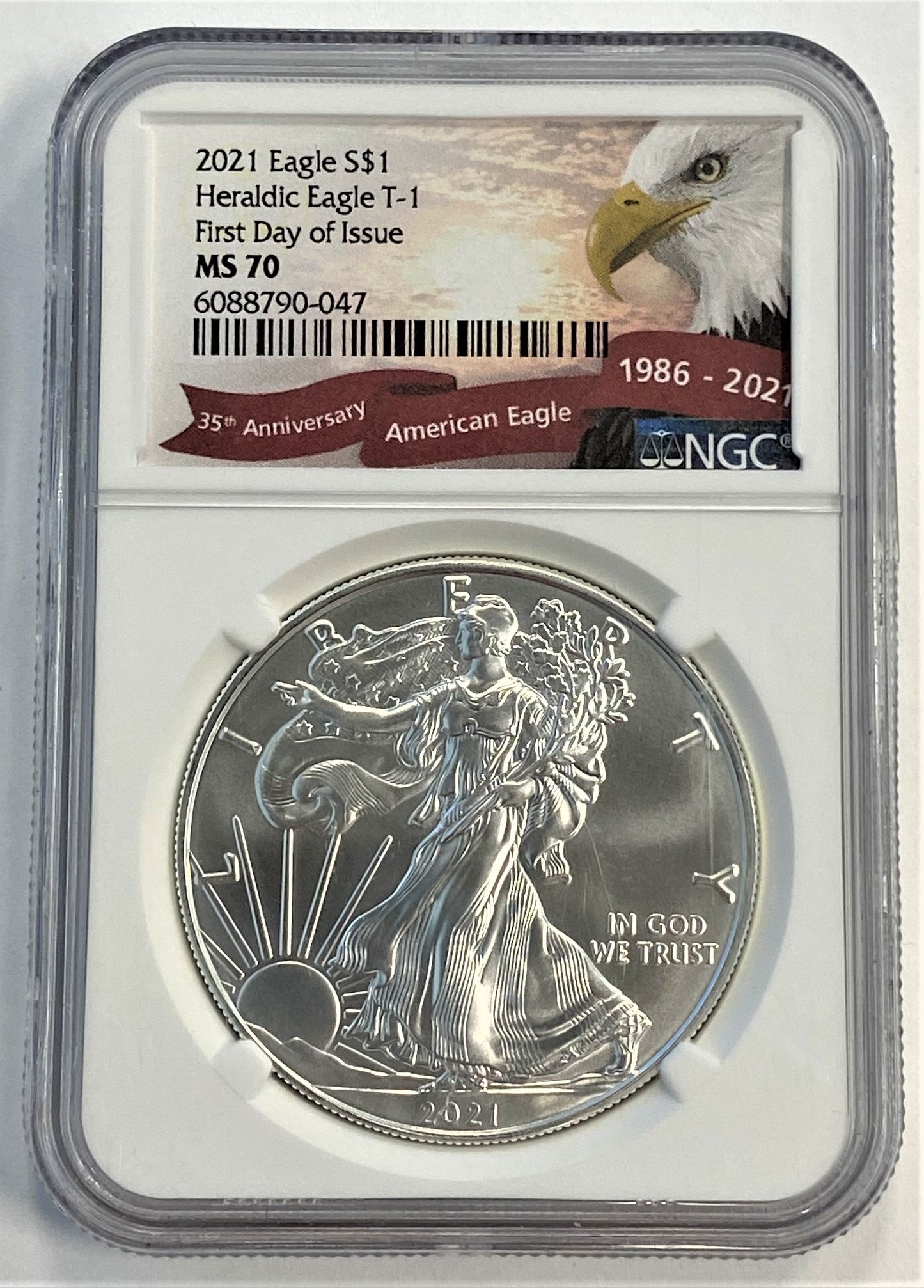 2021 NGC MS70 Heraldic Eagle T-1 $1 American Silver Eagle First Day of Issue