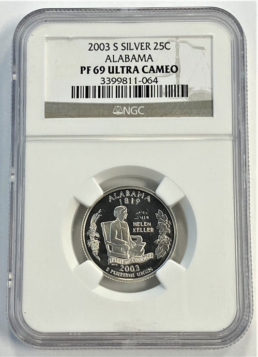 2003-S NGC PF69 Silver 25C Alabama Proof Quarter US Coin