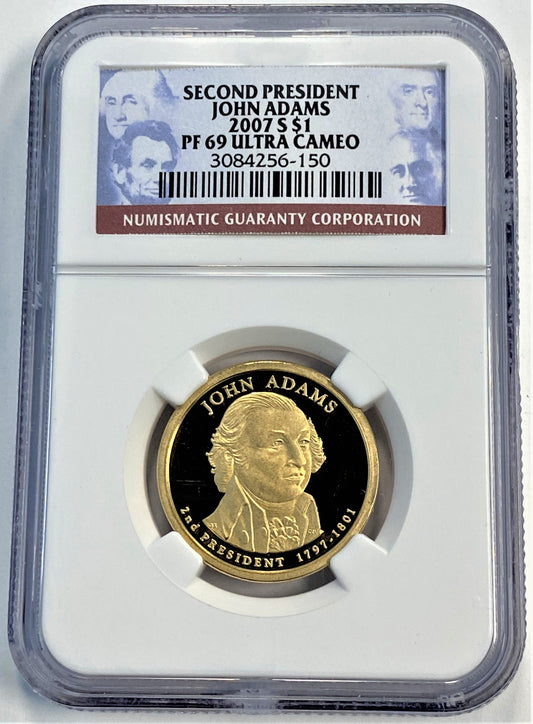 2007-S NGC PF69 $1 John Adams Second President US Coin